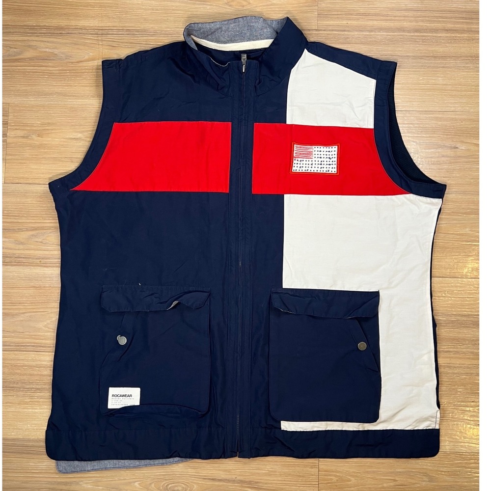 Rocawear Mens Vest Colorblock Flag Patch Navy Red White 3XL
